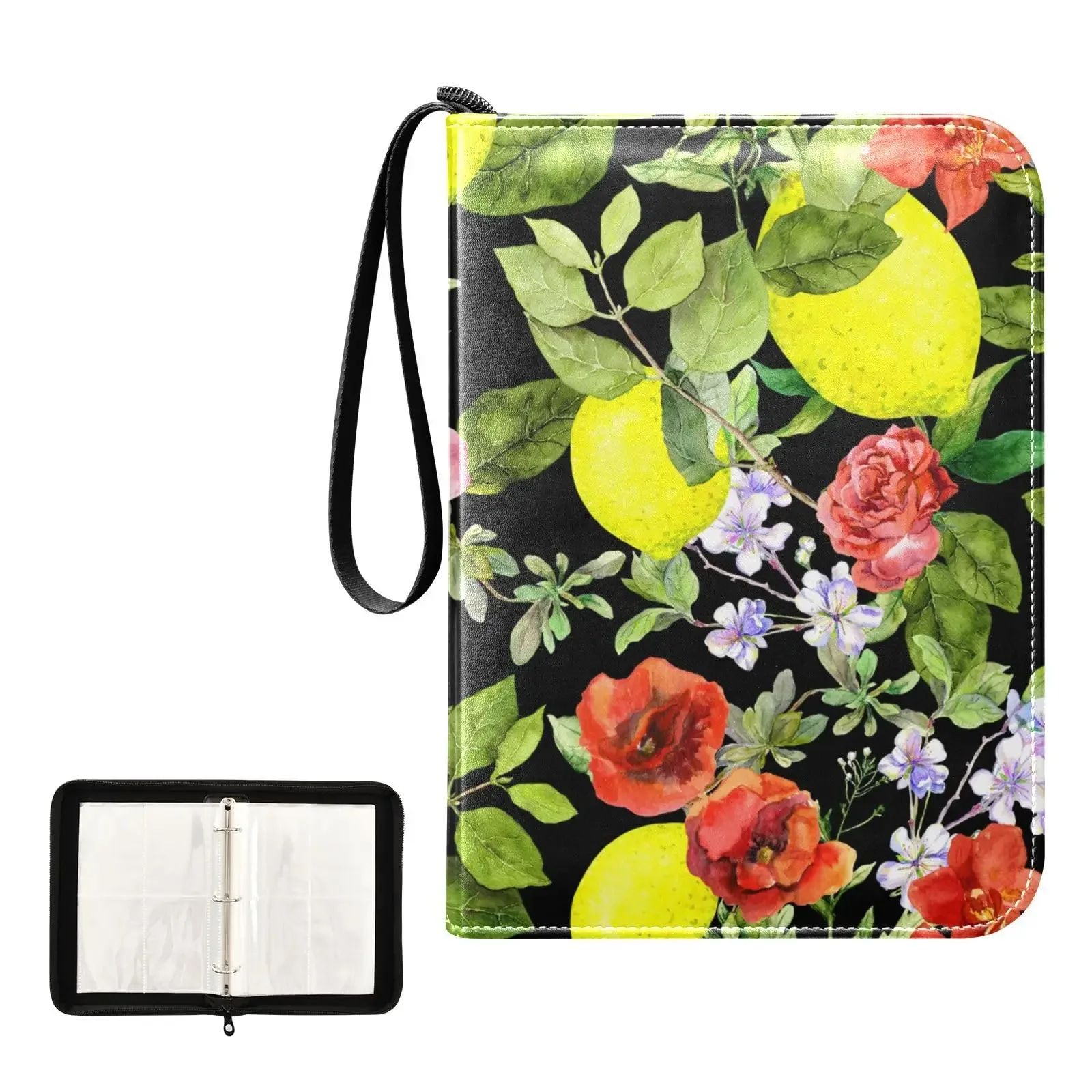 Lemon Fruits Bright Flowers 4 Pocket Card Binder, 400 Dwustronny album kieszonkowy Sport Game Cards, Unikalne przechowywanie kolekcji kart