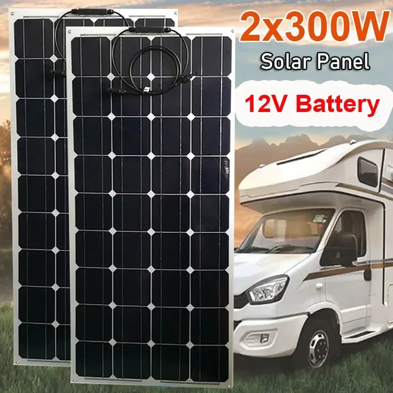 

600W 300W Solar Panel Kit 18V Flexible Solar Cell 60A Controller Battery Charger for Outdoor Camping Yacht Motorhome Car RV Boat