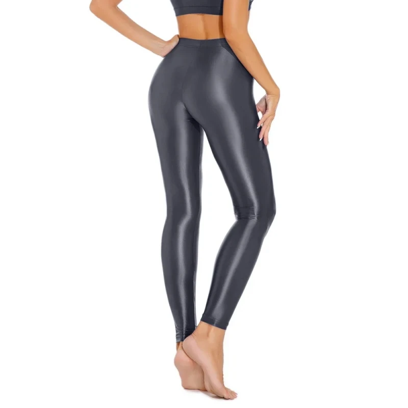 M l xl plus size perna magro meia-calça cetim brilhante lápis calças femininas fitness yoga leggings óleo brilhante footless festa clube collants