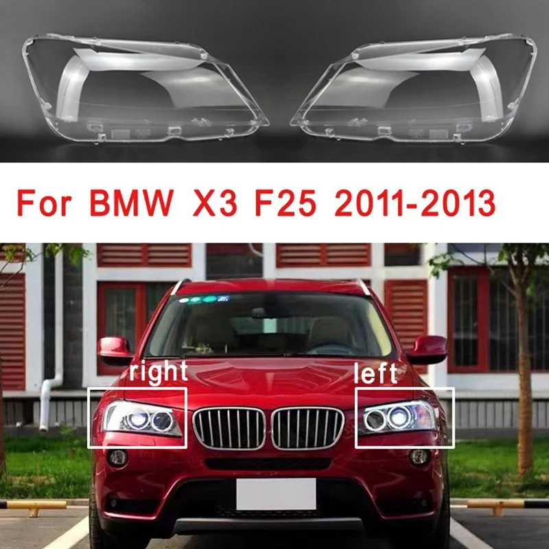 1Pair Car Front Headlight Lens Cover For BMW X3 F25 2010 2011 2012 2013 Transparent Lampshade Glass Shell Masks