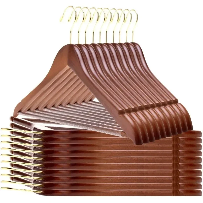 

Quality Wooden Hangers - Slightly Curved, Solid Wood Coat Hangers with Stylish Chrome Hooks