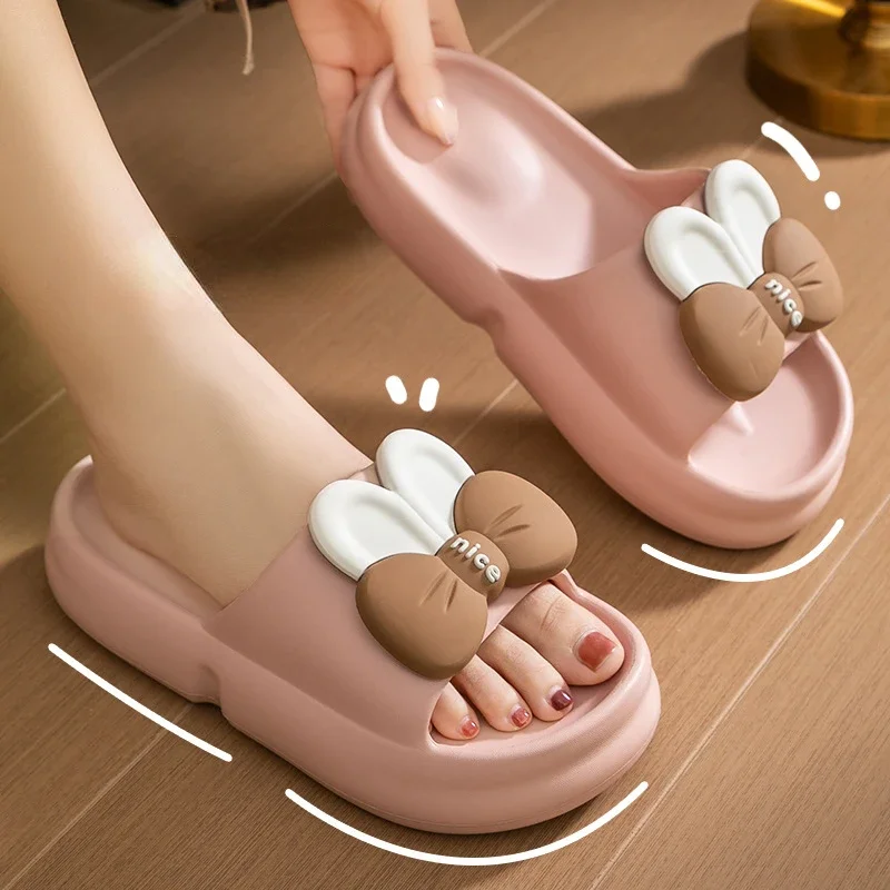 Women Slippers Bath Thick Platform Non-Slip Home Bow Flip Flops EVA Summer Beach Sandals Ladies Slides Indoor Shoes