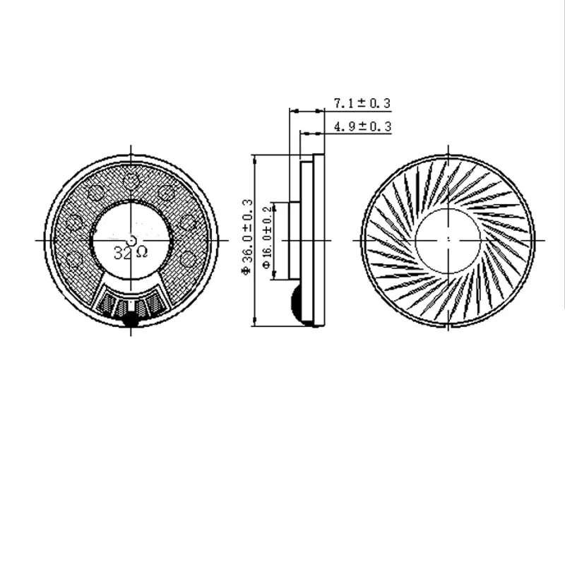 Hifi 36มม.หูฟังลำโพง32ohm 108db หูฟังสวมศีรษะไดร์เวอร์ลำโพงอะไหล่ซ่อมคุณภาพดีของมาใหม่2PCS