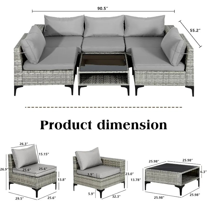 Juego de muebles de mimbre para Patio, muebles seccionales para exteriores, tejido Manual para todo tipo de clima, sofás con cojín, mesa de vidrio,