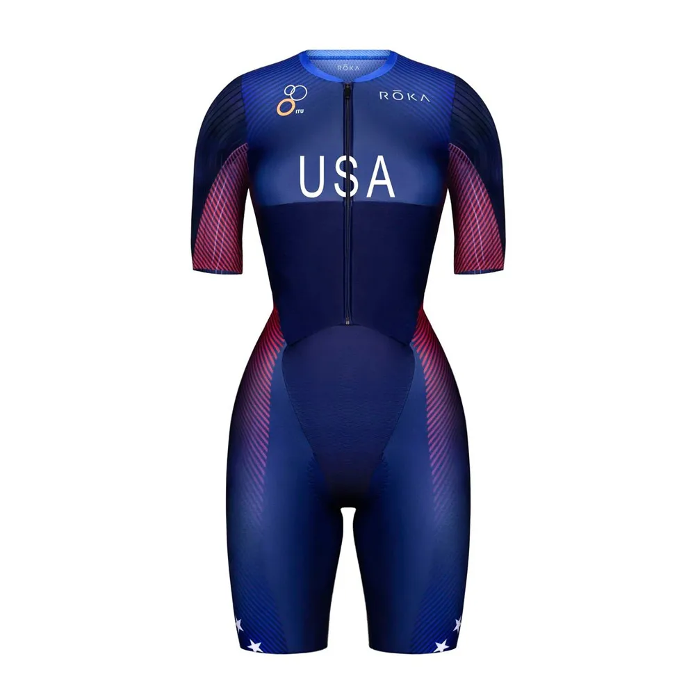 Roka Women\'s Short Sleeve Trisuit Triathlon Swimskin Summer Road Bike Mtb Pro Team Cycling Jumpsuit Running Speed Race Equipment