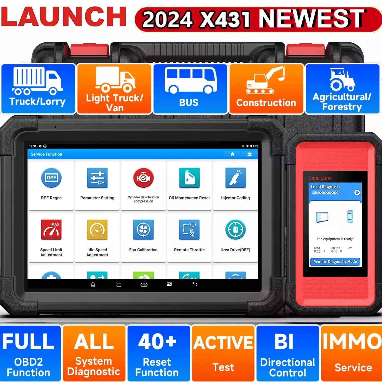 LAUNCH X431 V+ SmartLink HD Heavy Duty Truck Diesel OBD2 Diagnostic Tools 40+ Resets Active Test ECU Coding OBD 2 Trucks Scanner