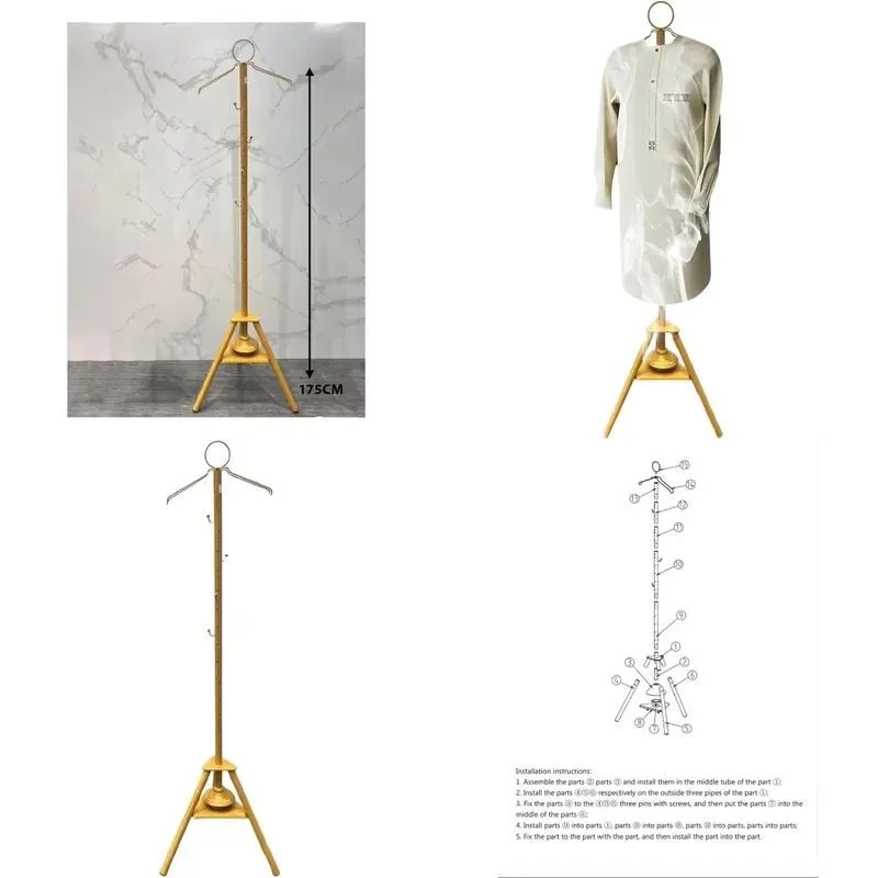 Steam Iron Metal Vertical Hanger with Robe Hook Gold 1.75m