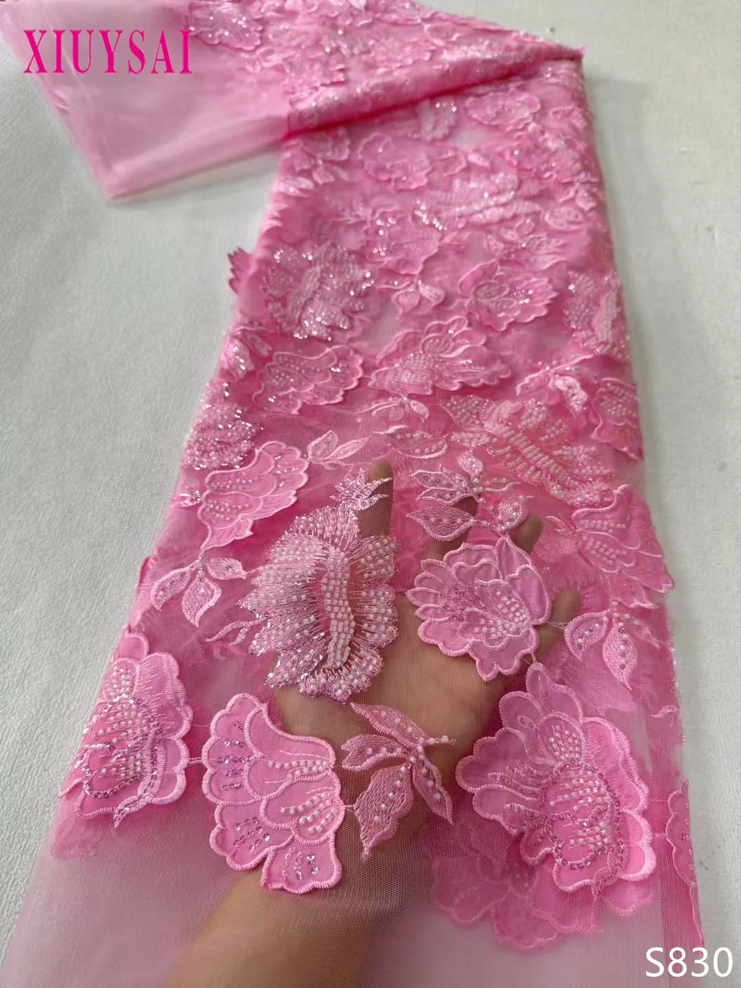 

Роскошная нигерийская кружевная ткань ручной работы с бисером, 2025, высокое качество, вышивка бисером и блестками, африканская французская кружевная ткань для платья