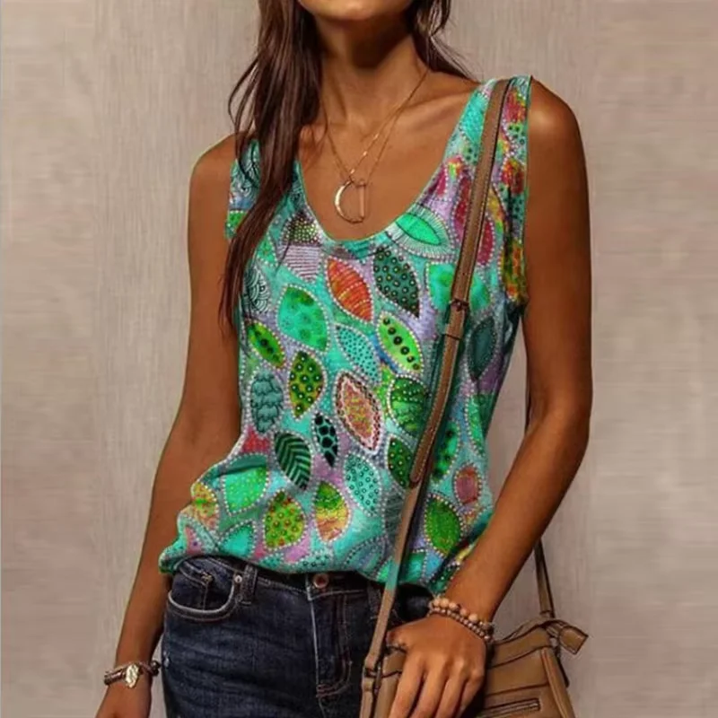 Nieuwe mouwloze patchwork chique dames tops dames zomer eenvoudige o hals losse blouse shirt casual basic truien blusas streetwear