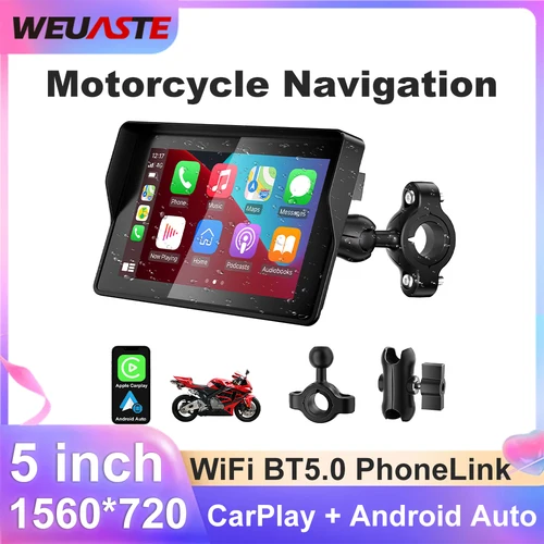 Pantalla de 5 pulgadas para motocicleta, Carplay inalámbrico, tablero Digital portátil, Android, Auto, Moto, IPX7, resistente al agua, Monitor de pantalla BT