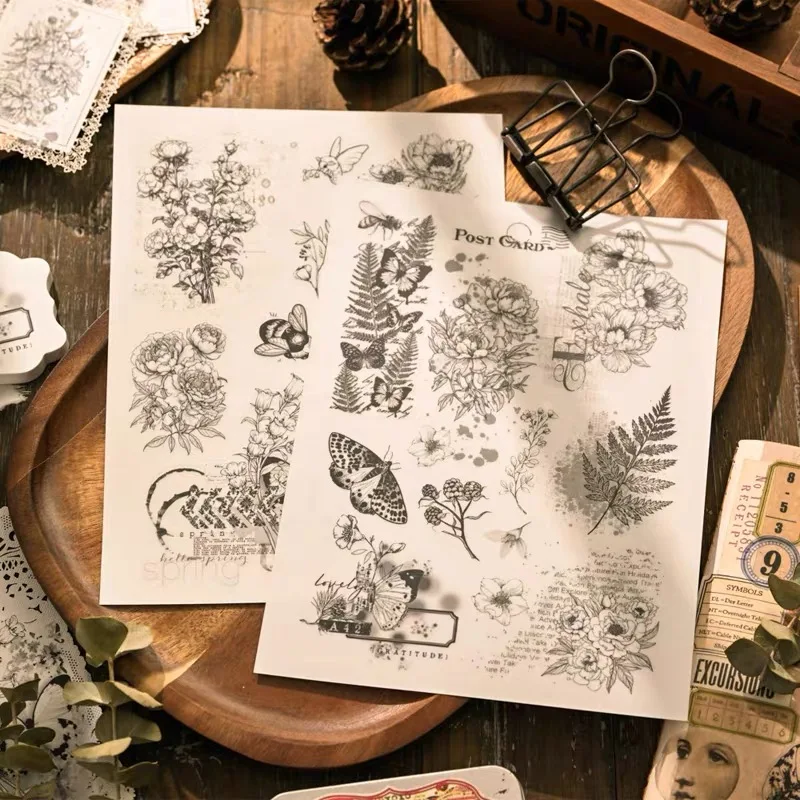 Vintage ästhetische Blumen-Aufkleber für Scrapbooking, Kunsttransfer, DIY-Dekoration, Pflanze, Junk-Journaling-Zubehör