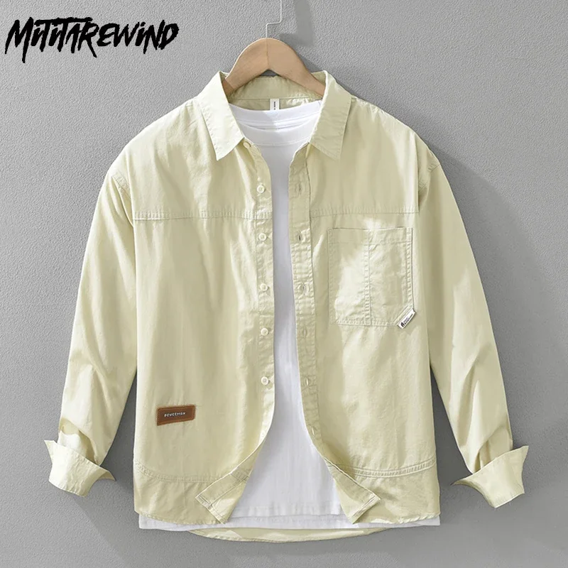 

Мужские рубашки-карго в корейском стиле, весенние новые мужские рубашки с длинным рукавом, уличная одежда, свободный верх с лацканами, повседневные рубашки из чистого хлопка, молодежные