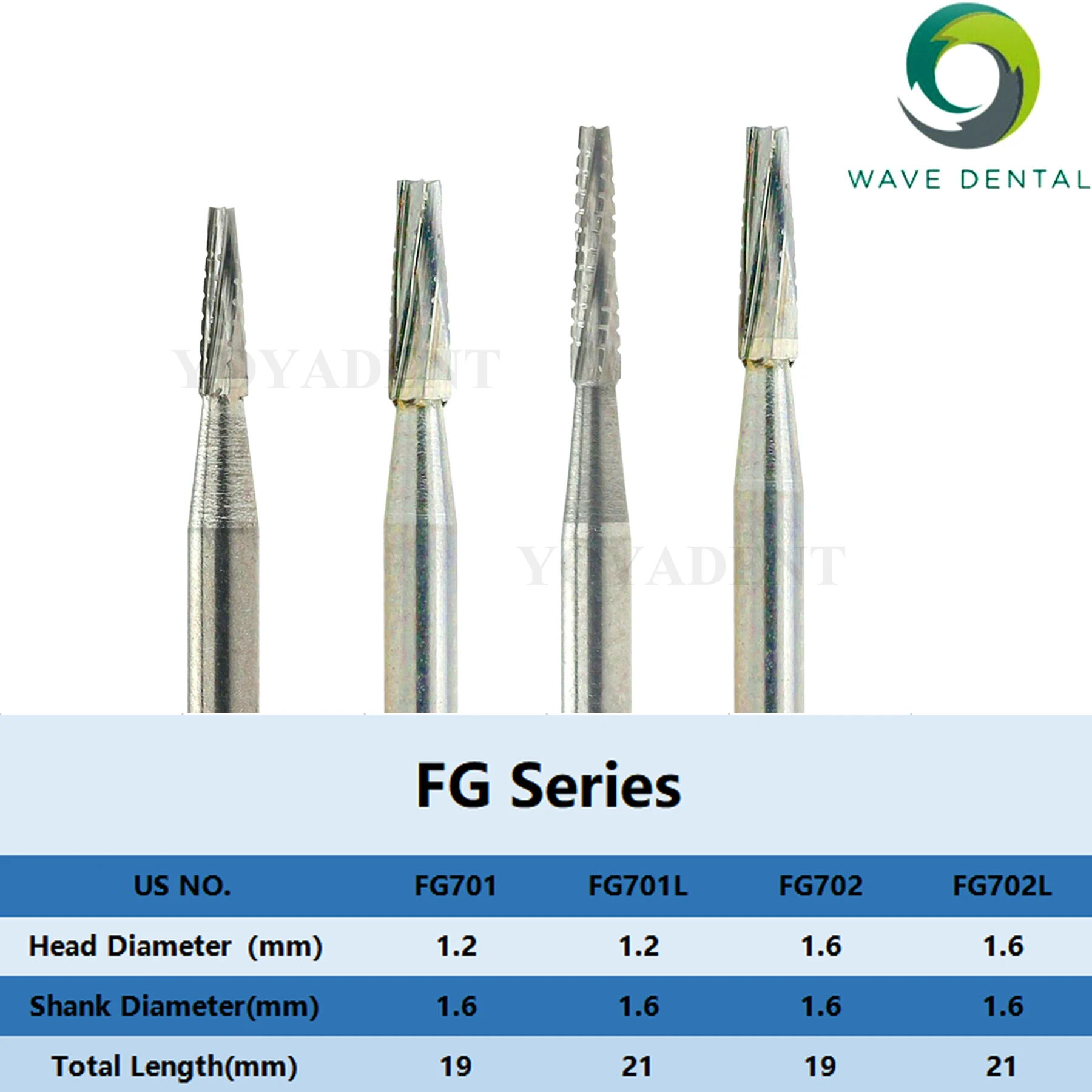 WAVE Dental Tungsten Carbide Burs FG Tapered Fissure Cross Cut Head For High Speed Turbine Handpiece 5pcs/Pack Dentist Tools