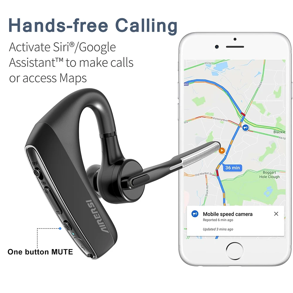 سماعات بلوتوث لاسلكية مع ميكروفون مزدوج لإلغاء الضوضاء، سماعات أذن للأعمال بدون استخدام اليدين لمكتب سائقي الشاحنات