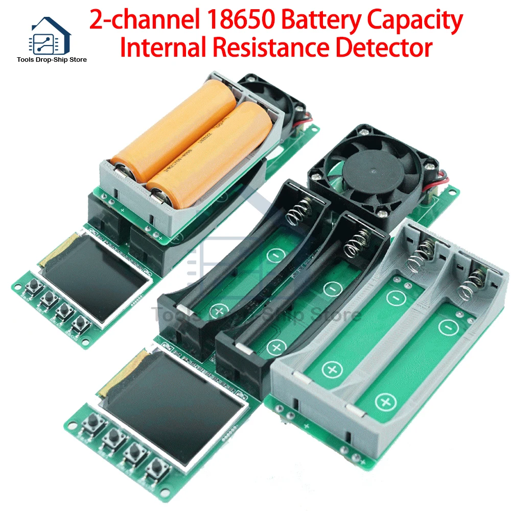 DC 5V 2-Channel 18650 Penguji Kapasitas Baterai Lithium Modul Uji Resistansi Internal Uji Pengisian/Pengosongan dengan Tampilan LED