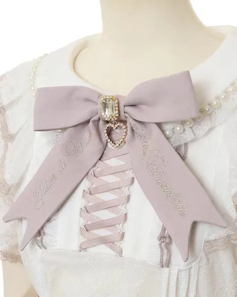 

Japanese Cute Pearl Doll Collar Rhinestone Bow Lace Top Short Sleeve Chiffon Shirt Girl Summer Sweet Kawaii Lolita Blusas Women