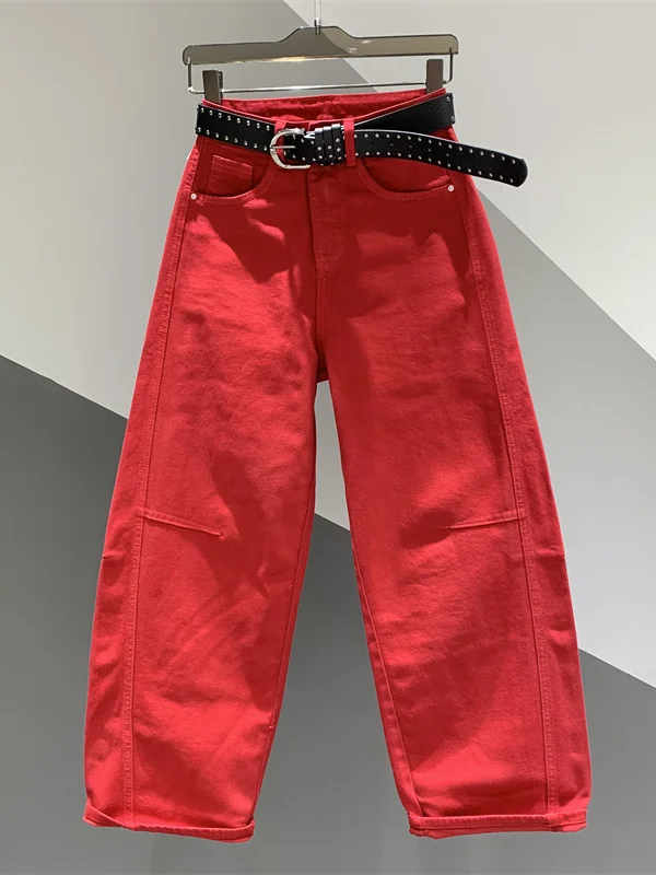 Casual Wide Leg Denim Jeans Women's Loose Elastic Floor-Length Knife Pants Spring Season High Waist Cotton Blend Comfortable