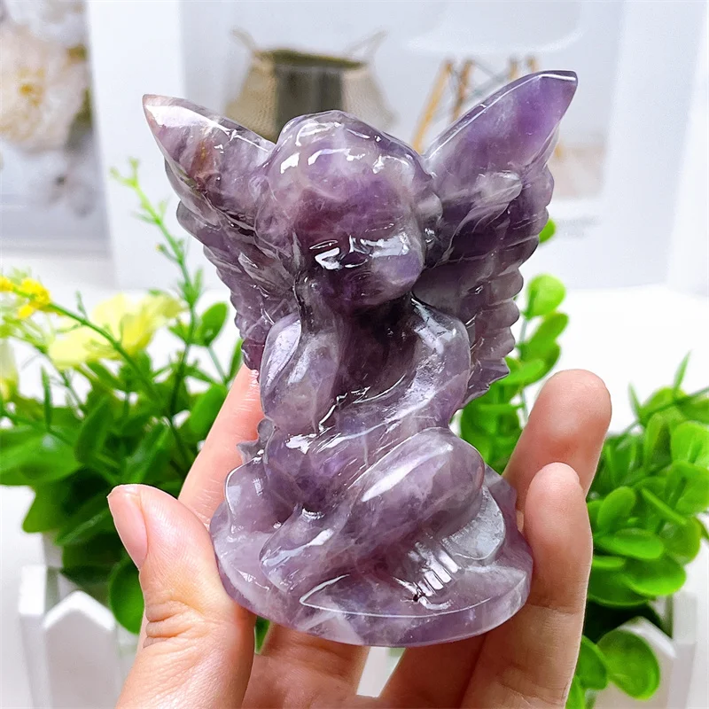 Natural Dream Amethyst Angel Carving For Home Decoration And Feng Shui Healing Crystals Reiki Gifts 1PCS