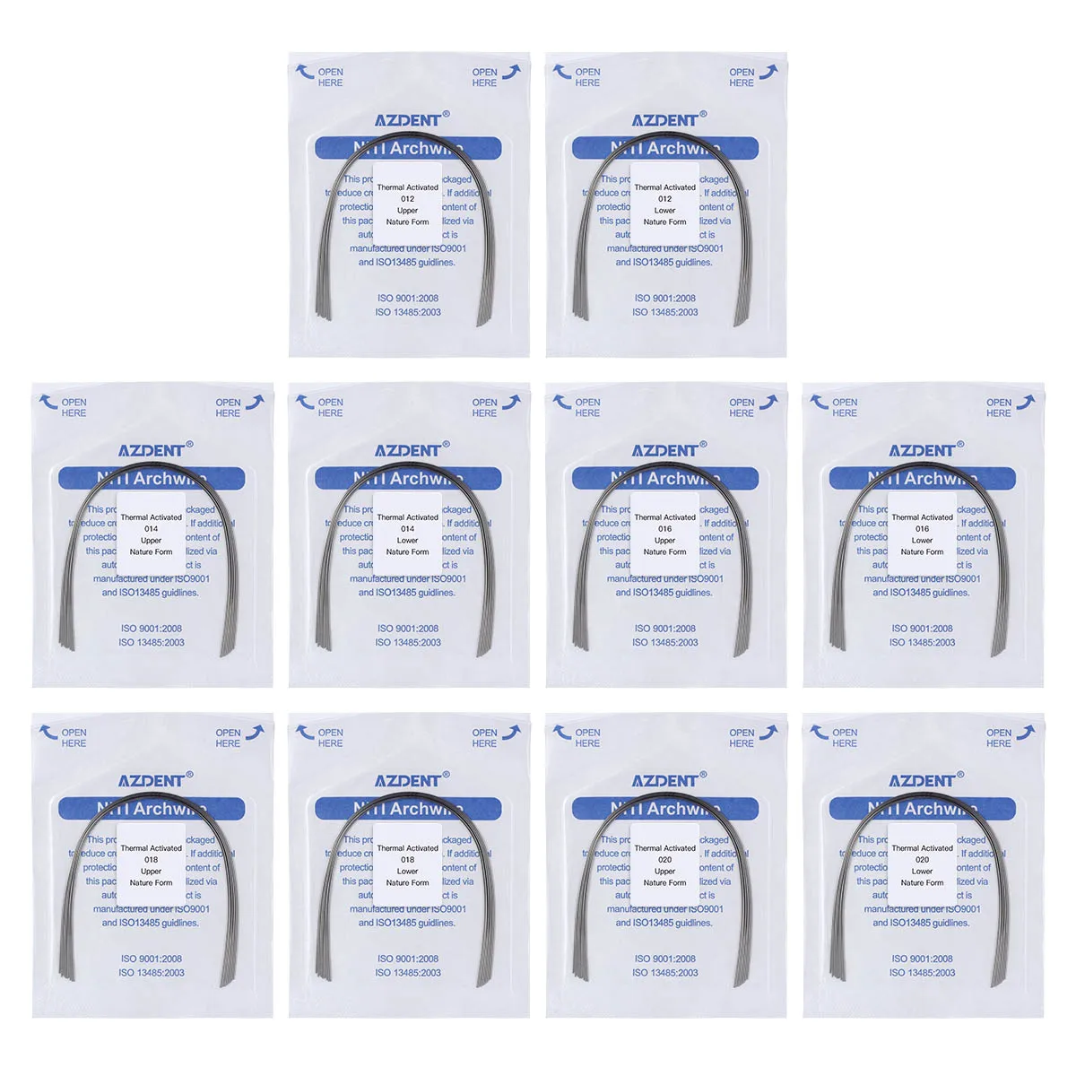 10 Stück/Packung AZDENT Dental Kieferorthopädische Wärmeaktivierbare NiTi Rechteckige Runde Bögen Natürliche Form Bogenwirbel Ober- und Unterkiefer – Detail 1
