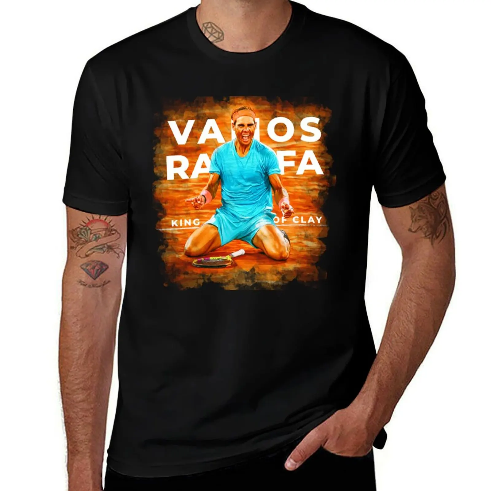 

Rafael Nadal after winning RG French open 2020. Digital artwork print T-shirt design. Tennis fan art gift. Vamos Rafa. T-Shirt