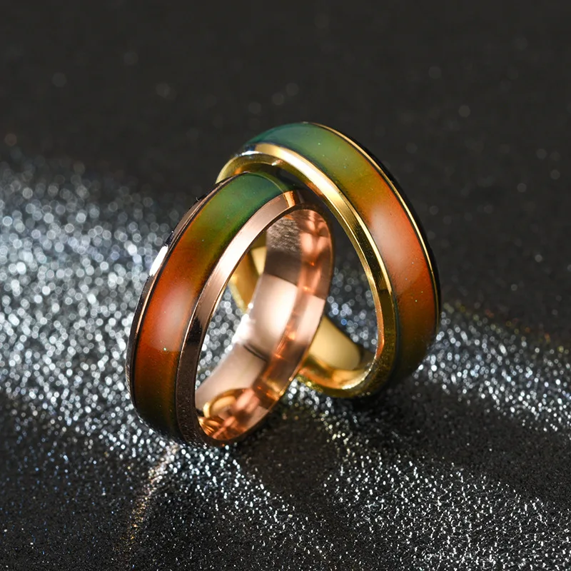 Stainless Steel Color Changing Mood Ring Emotional Temperature Fashion Jewelry for Women Men Couples Gift