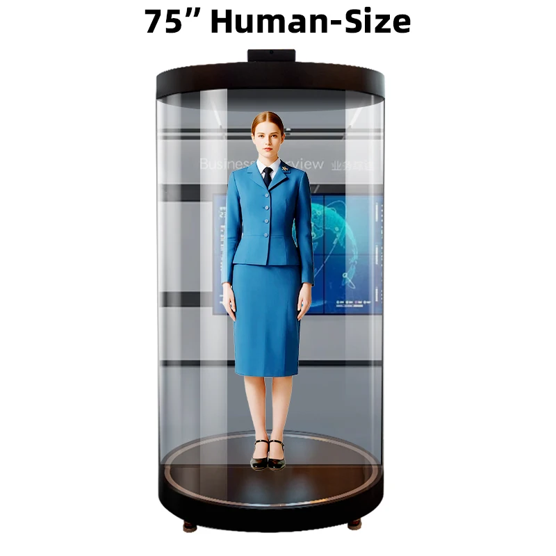65/75/86 Inch 3D Hologram Projector Cylindrical Digital Human AI Interaction Transparent Holotube 2000cd Dialects Support