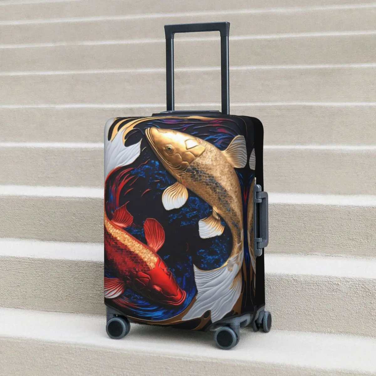 Two Fish Plate Suitcase Cover red and gold Practical Business Protector Luggage Accesories Flight