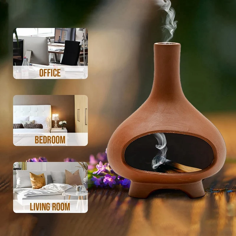 مبخرة مصنوعة يدويًا من السيراميك مبخرة مدخنة طبق لطخة وعاء للعصي المريمية مع فرشاة