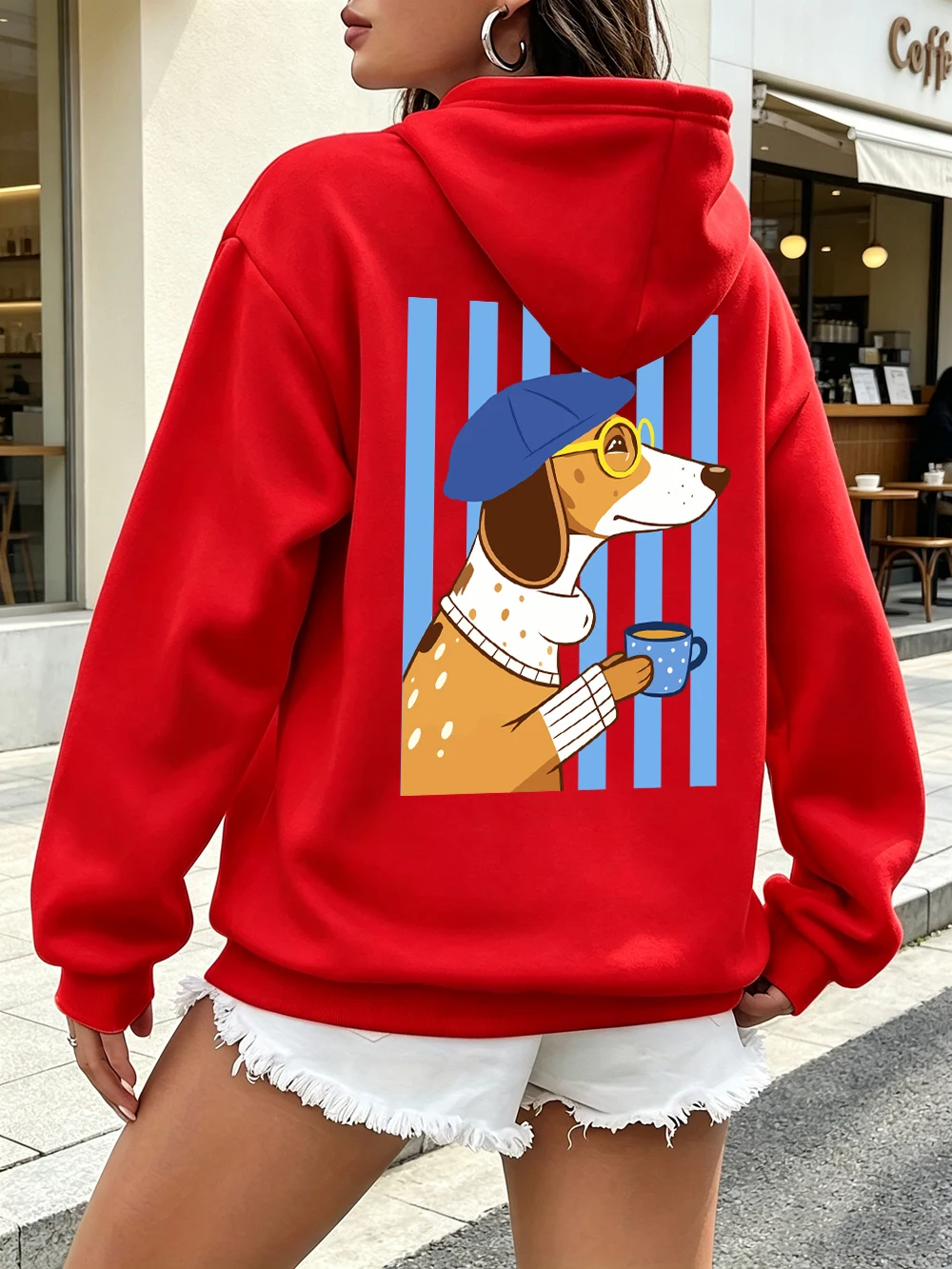 Dachshund-Hundemotiv Hoodies Damen Lässige Lose Pullover mit Taschen Sportliche Jogging-Sweatshirts Winter Fleece Warme Damenkleidung – Detail 18