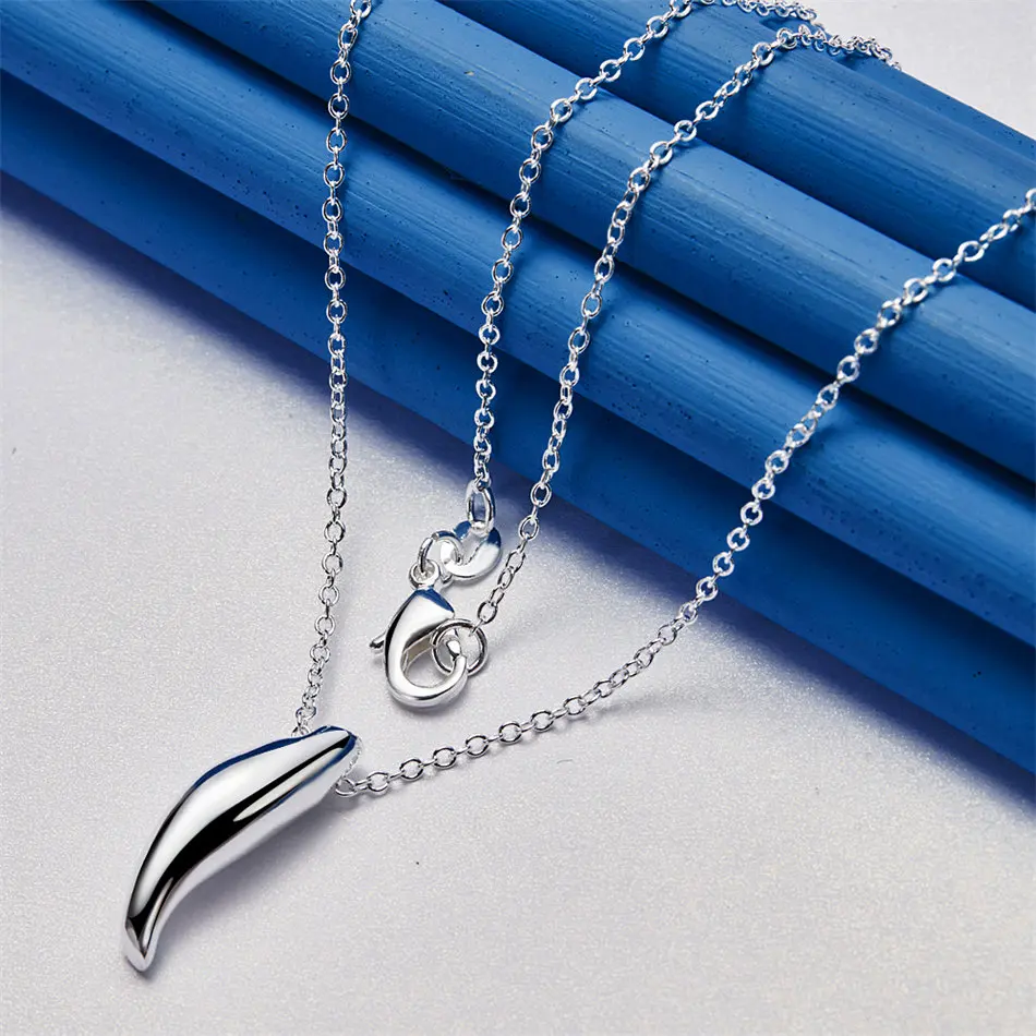 925 sterling silver 16-30 inch glossy water droplet pendant necklace for women's fashion wedding jewelry accessories