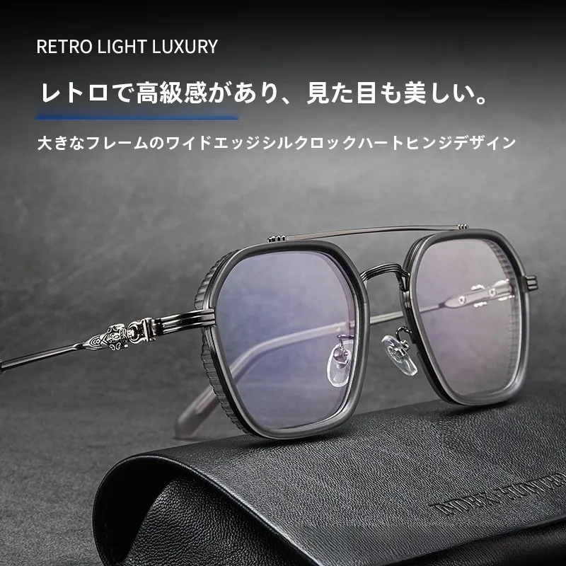 ブルーライトカット-大型フレーム-パイロットサングラス-交換可能なブラックレンズ-フルフレーム-おしゃれなメンズメガネ-margaretlong