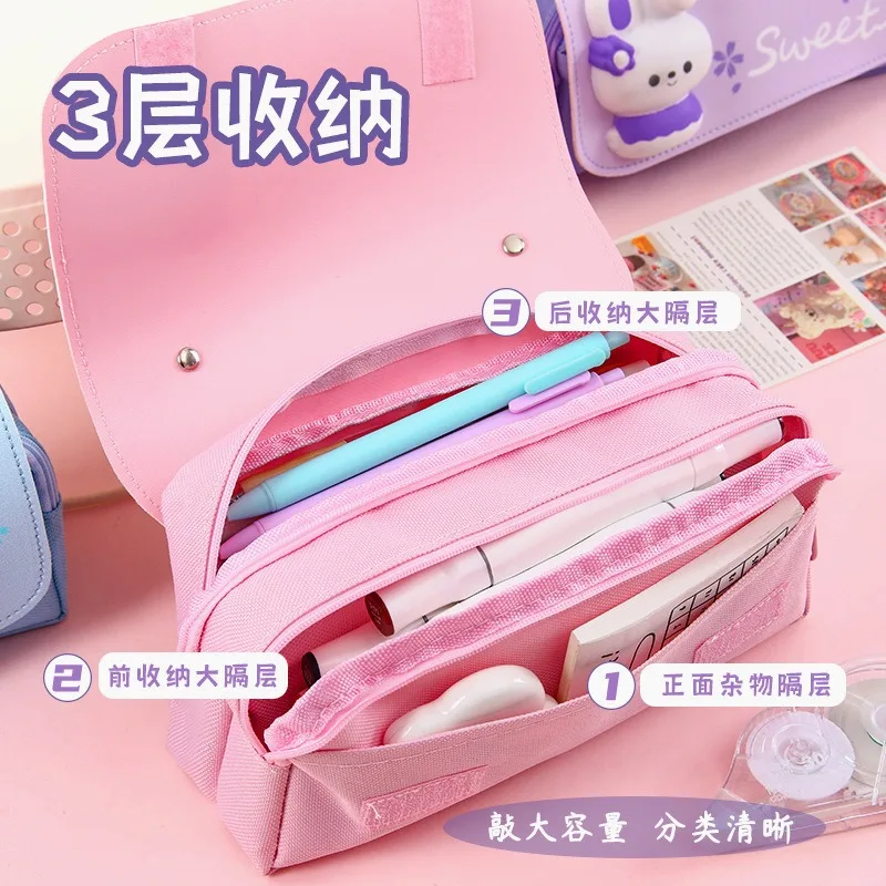 Imagem -06 - Impermeável 3d Pencil Case para Meninas Descompressão Pen Pouch Material Escolar Caixa Organizadora Estética Papelaria Coreano Bonito Kawaii