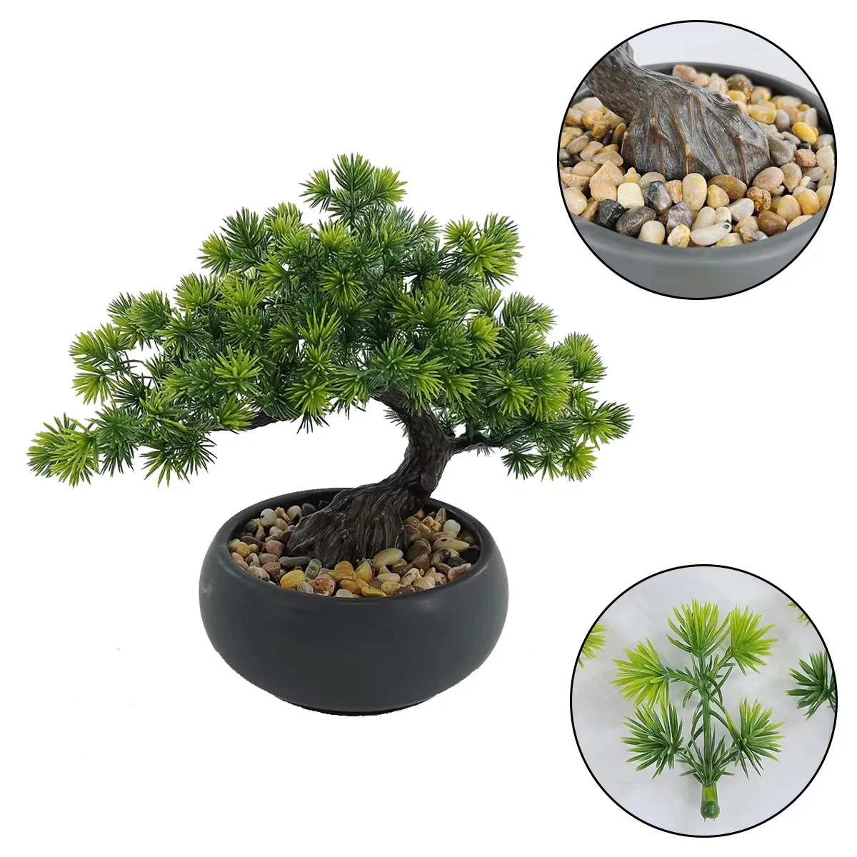 Artificial Bonsai Tree Juniper Home Small Fake Plants With Black Ceramic Pot Decoration For Desktop Office Garden Shelf Indoor