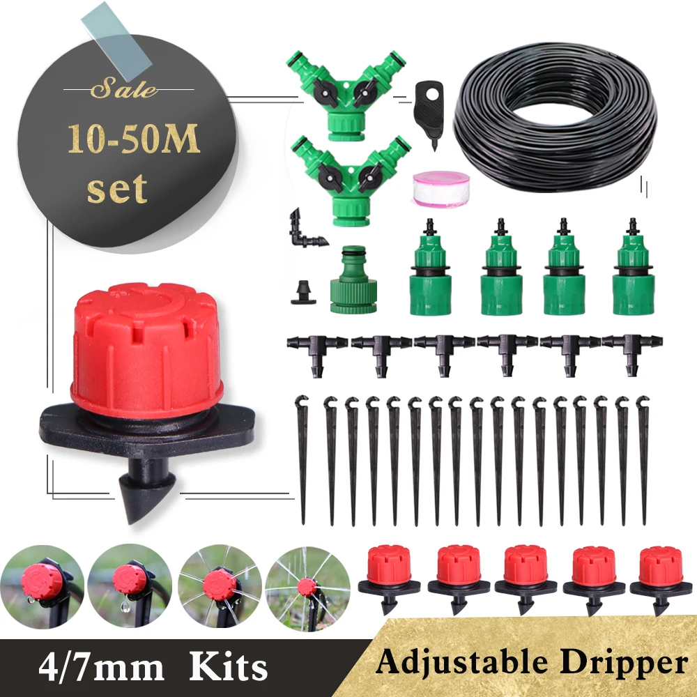 

10-50M Garden Automatic Drip Irrigation System Adjustable Dripper Plant Watering Kit Four Different Types Of Timers Can Choose