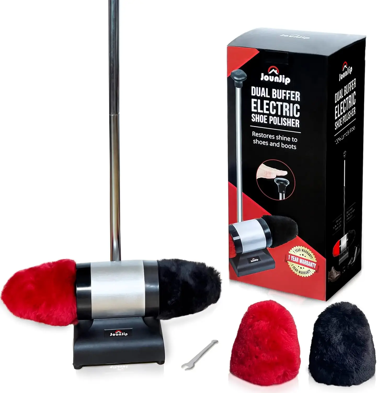 Electric Shoe Shine Polisher - Deluxe Kit With 4 Buffer Covers - 100% Natural Lamb Wool