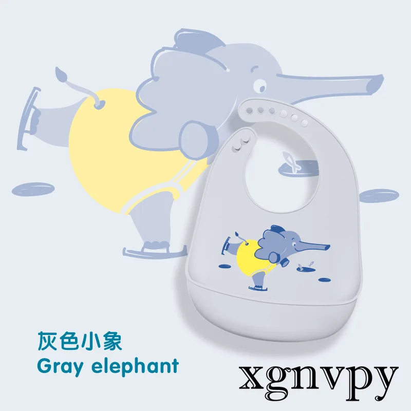 Xgnvpy Silicone Waterproof Baby Bib Feeding Food Soft Adjustable Burp Cloth Baby Material Handkerchief Bib Cartoon Elephant Bib