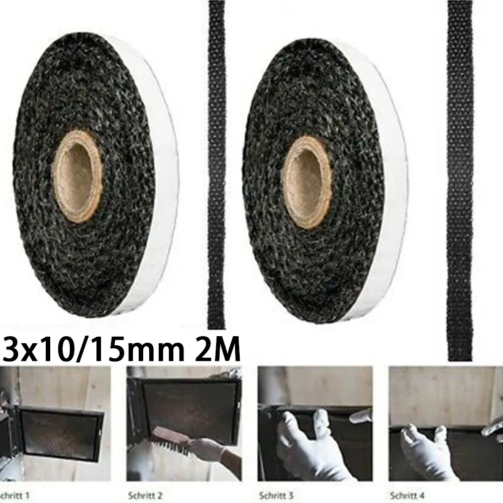 10/15mm Fiberglass Rope Black Flat Stove Gasket Rope Self Adhesive Glass Seal Stove Fire Rope High Temperature Sealing Strip