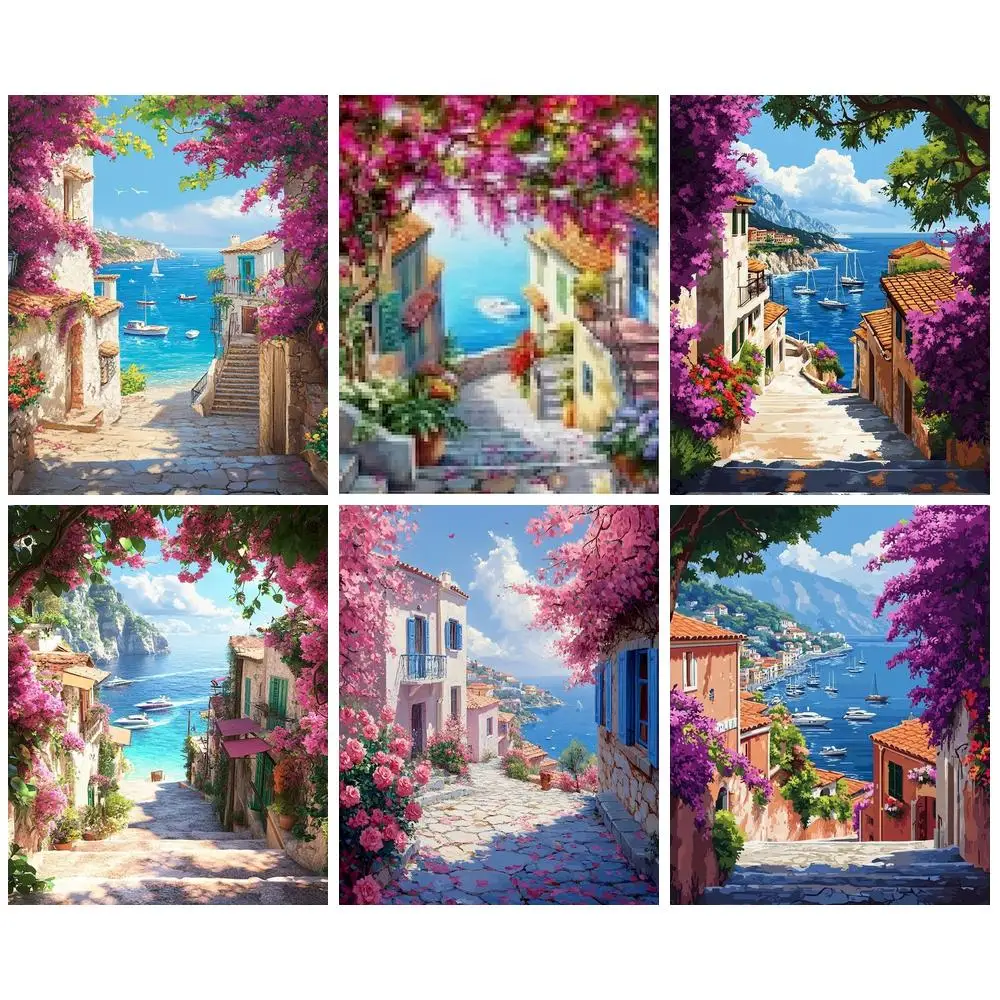 PhotoCustom 5D Diamant Mosaik Landschaften Stadt Diamant Malerei Straße Kreuz Stich Diamant Mosaik Gebäude Dekor Für Zuhause