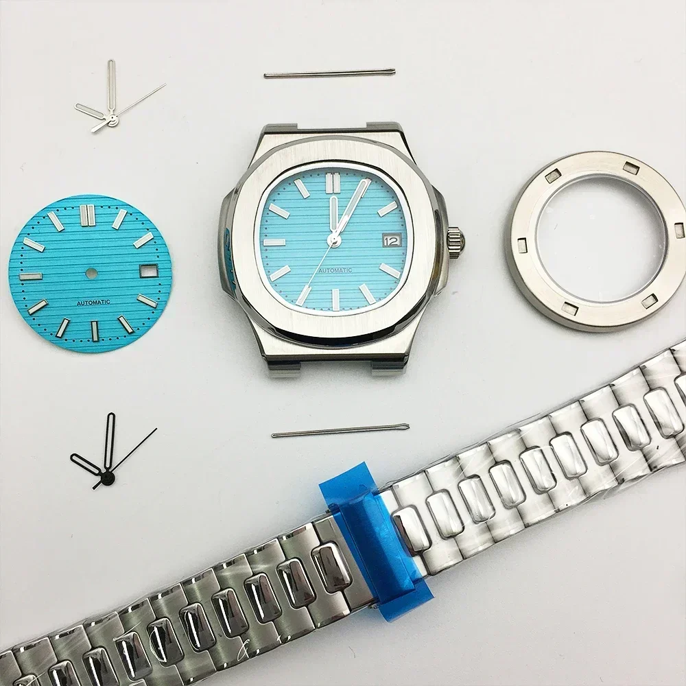 Nautilus Watch Case 39mm NH38 Watch Case Sapphire Mirror Case Kit for NH35/4R/NH38 Movement Watch Modification Repair Parts