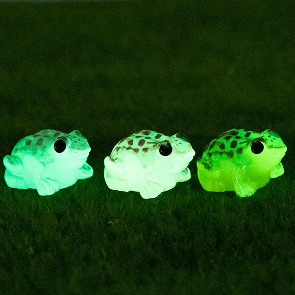 10pcs Cartoon Luminous Frogs Figurines Miniatures Glow in The Dark Resin Crafts Mini Frog Ornament DIY Decor Cute