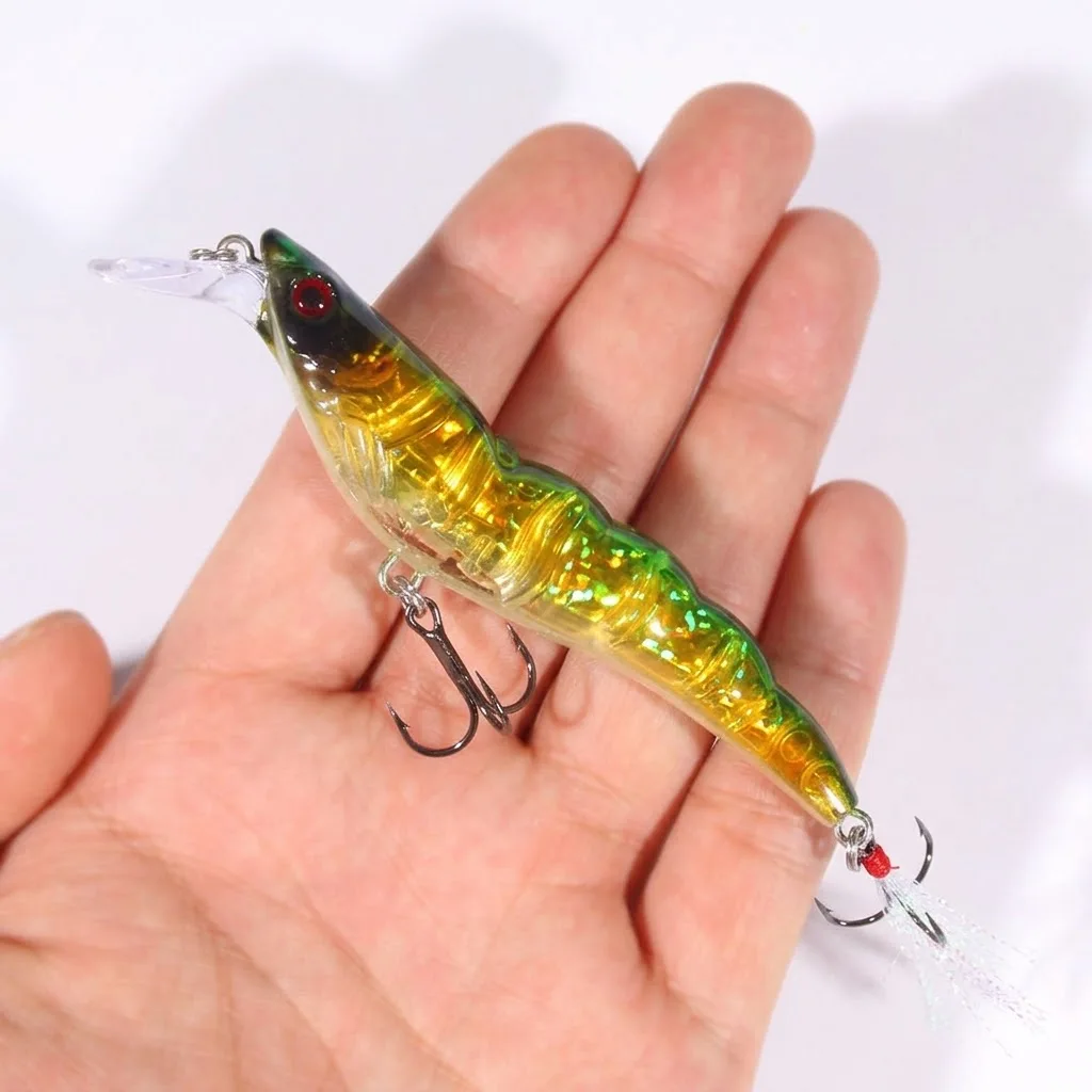 11,5cm 13,3g Holographischer Garnelen-Minnow-Köder Harter Kunstköder mit Federschwanz Wobbler für Süß- und Salzwasserfischen