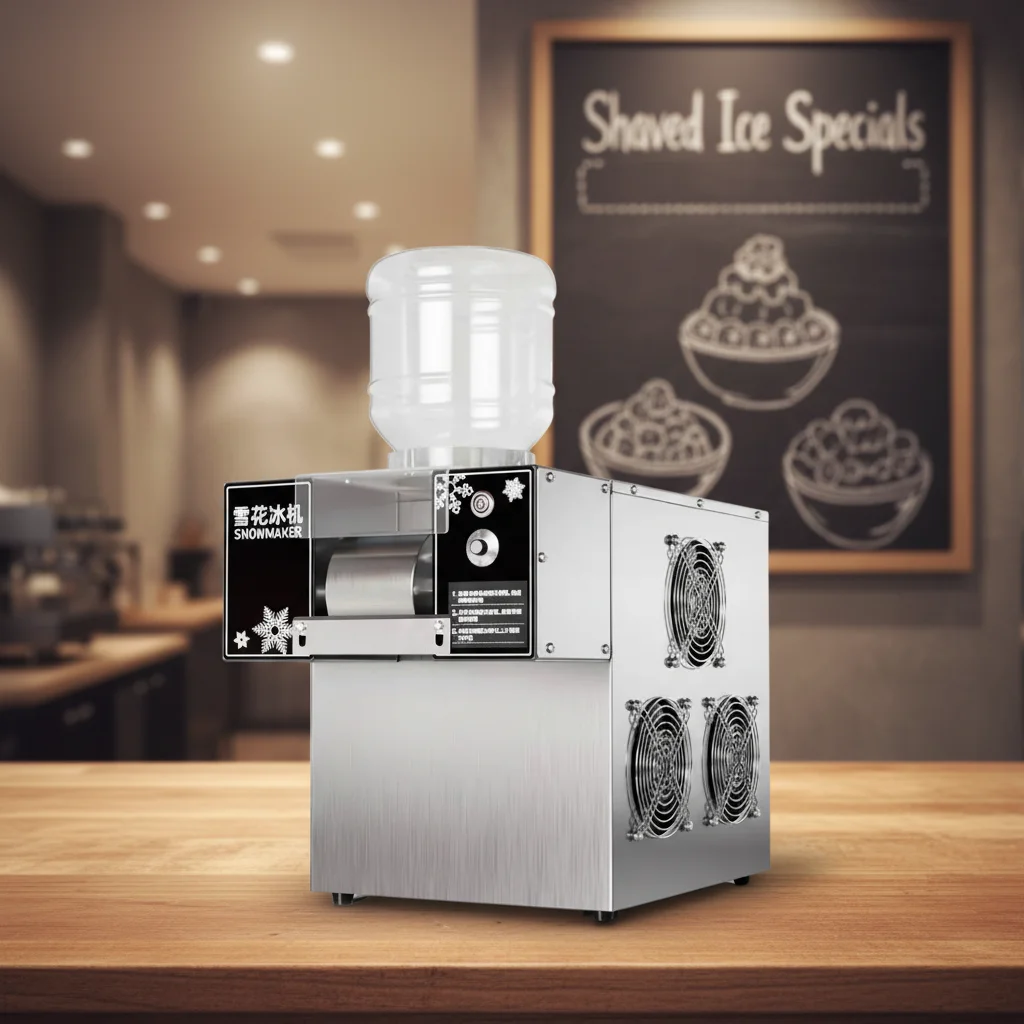 4 Wheel Stainless Steel 3 Flavor Milk Snow Flake Ice Cream Shaver Maker Commercial Hotel Use Ice Making Machine