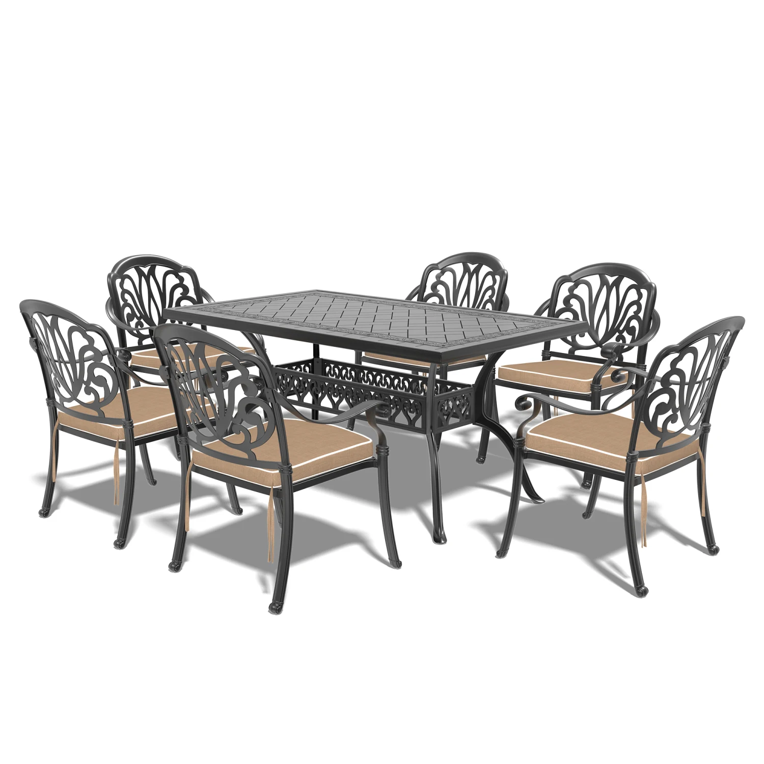 Cast Aluminum Patio Furniture - 7-Piece Set with Random Color Cushions
