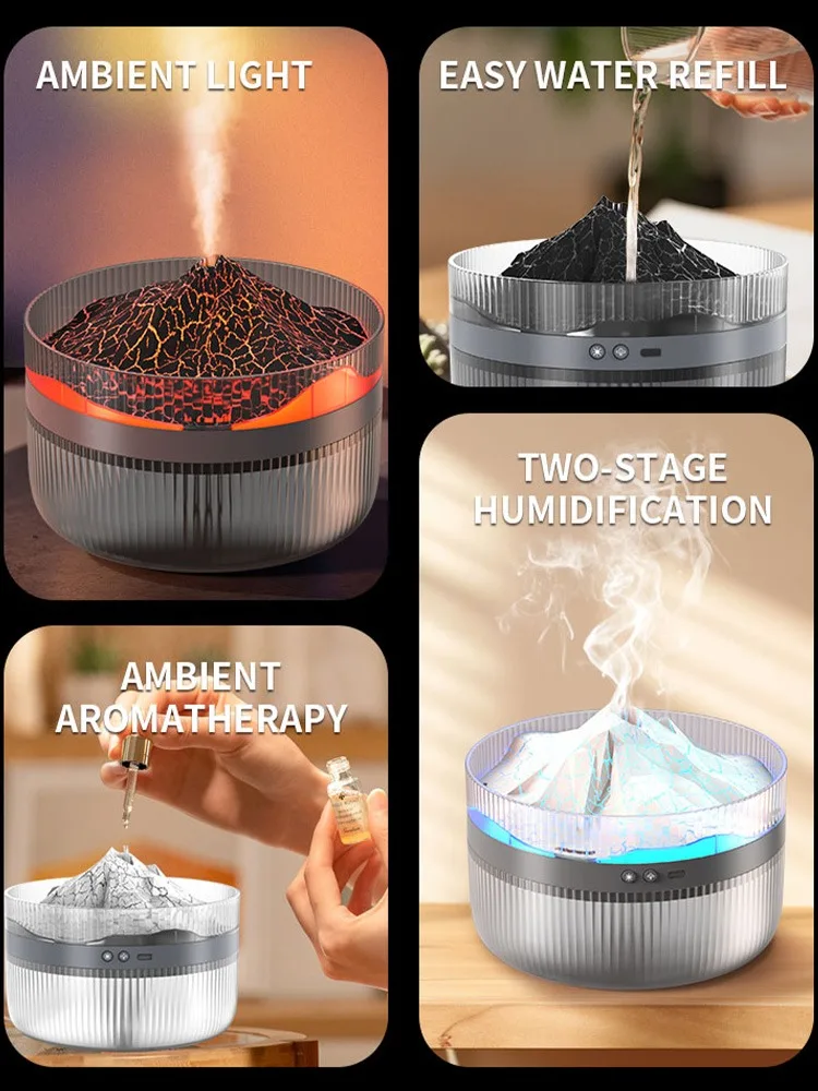 Air Humidifier Aroma Diffuser 1L Purifier Volcanic iceberg Night Light USB Ultrasonic Cool Mist Sprayer Essential Oil Fragrance