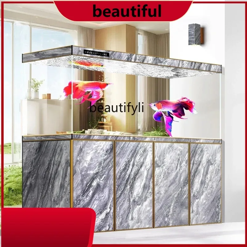 

High-end tubeless bottom filter ultra-white fish tank living room large wall water-free smart aquarium53 hH