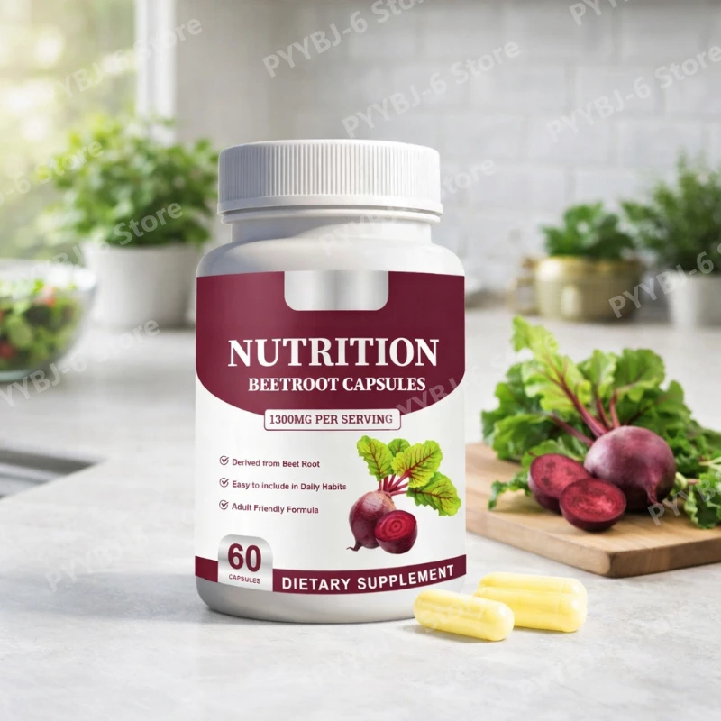 Cápsulas de polvo de remolacha con vitamina C, B6, B12 y Panax Ginseng – Favorece la salud inmunológica y la energía diaria – 60 cápsulas para adultos