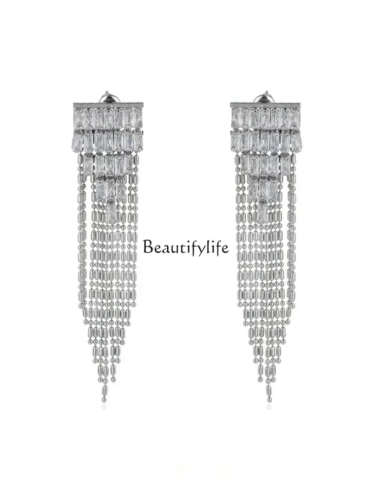 

Two wear styles~ light luxury high-end fringed zircon earrings temperament earrings