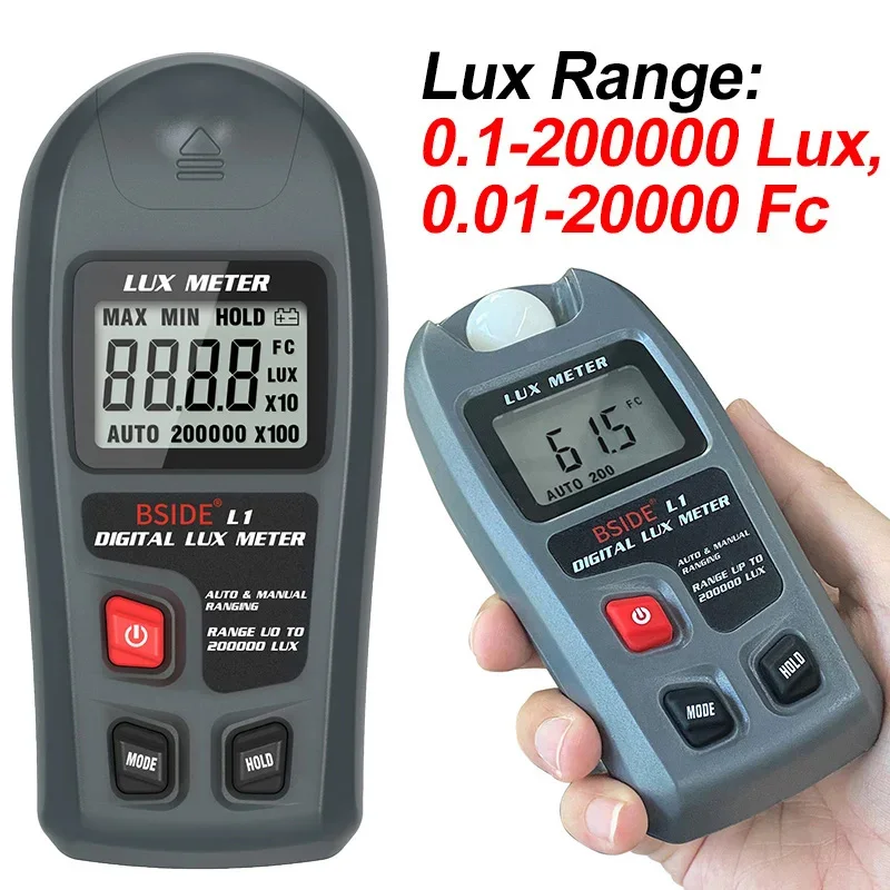 L1 Lux Meter Digital Illuminometer Lux Tester 0.1-200000 Lux/0.01-20000 Fc LCD  Sensor Pocket Luxmeter Handheld Measure Tester