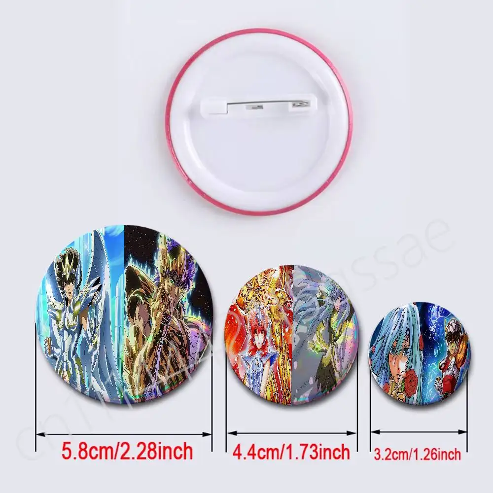 FOR Saint Seiya 2Pcs Set Round Badge Holographic Foil Button Pin Brooch Backpack Clothing Lapel Decor Fans Gift