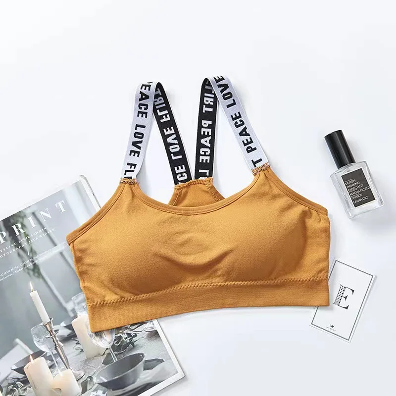 Female Beauty Back English Letter Shoulder Strap Tube Top Wrapped Chest Yoga Outer Wear Comfortable Sports Bra Without Steel Rin